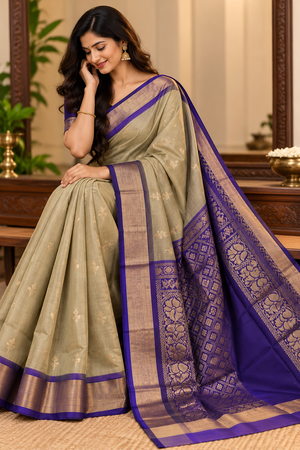 Mangalagiri Pattu Assam Buta Saree with Rich Pallu