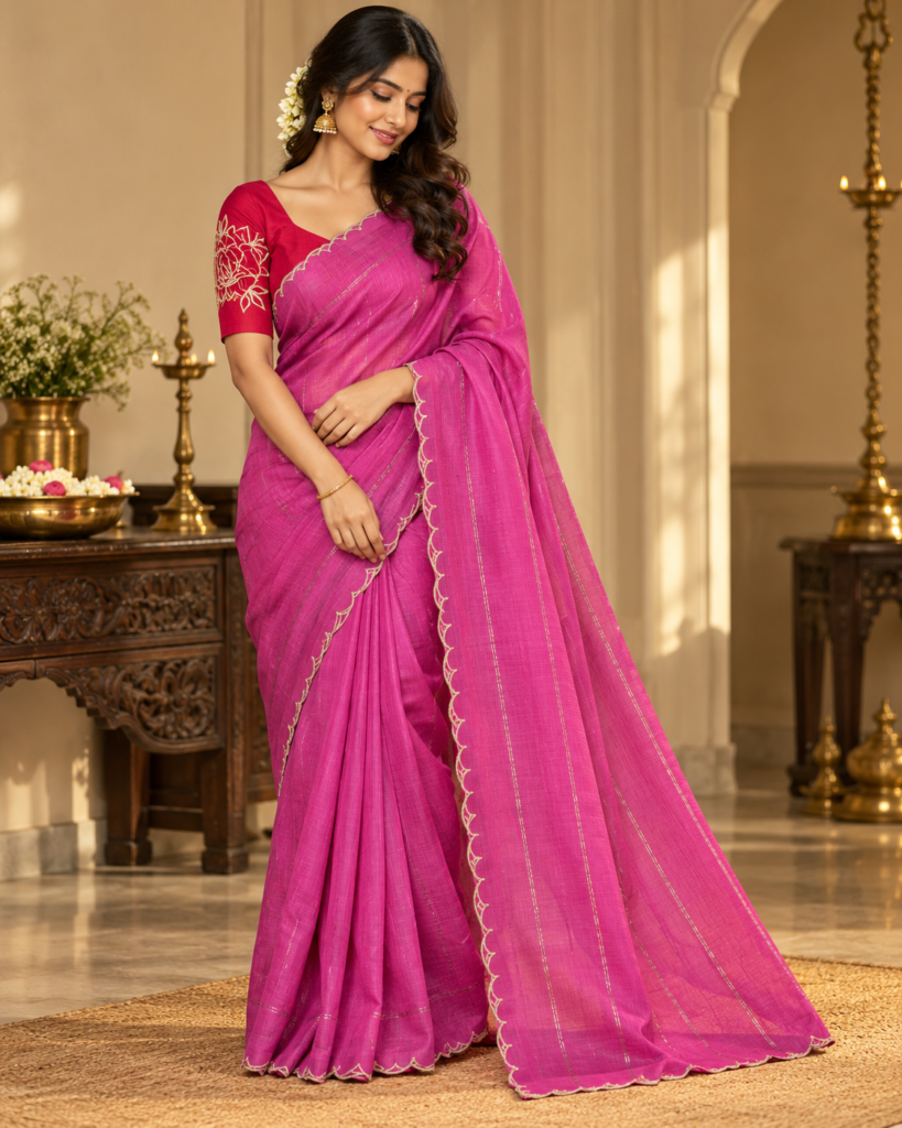 Mangalagiri Pattu Double Jute Line Saree