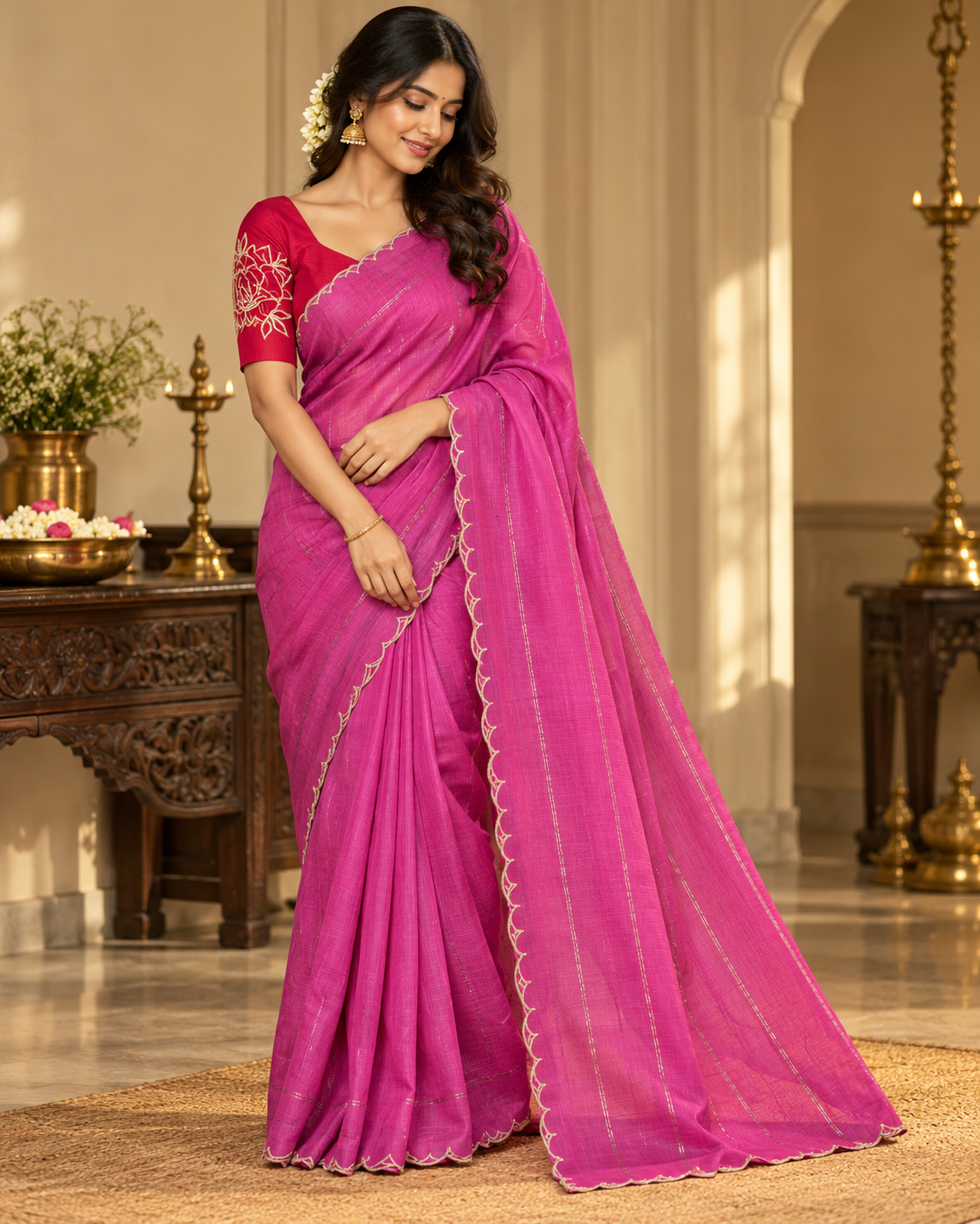 Mangalagiri Pattu Double Jute Line Saree