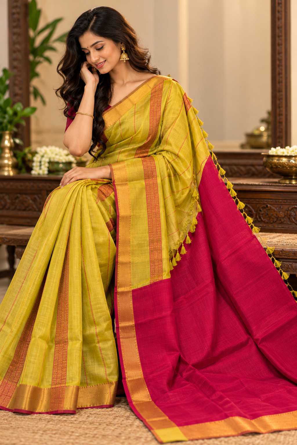 Mangalagiri Pure Handloom 60K Border Pattu Saree