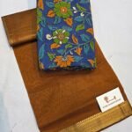 Mustard brown / blue floral blouse